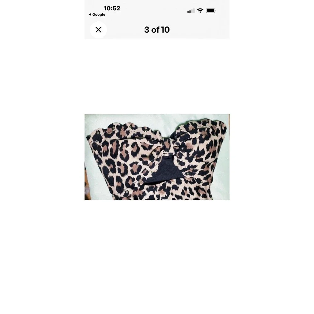 Kate Spade Woman's One Piece Swimsuit Bandeau Scallops Cut Out Leapard Print XS
